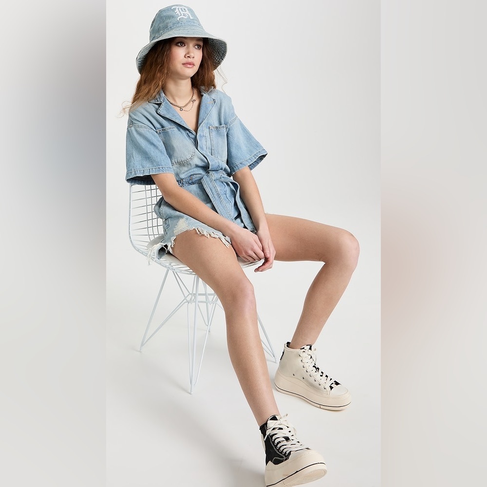 NWT R13 Mick Romper Toni Blue Medium Distressed Denim Blue Jean $745 SS - Picture 2 of 16